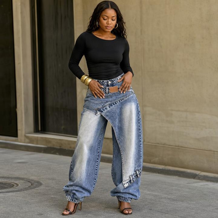 Wearlyn – Asymetryczne jeans z vida ben i wiązaniem w midja
