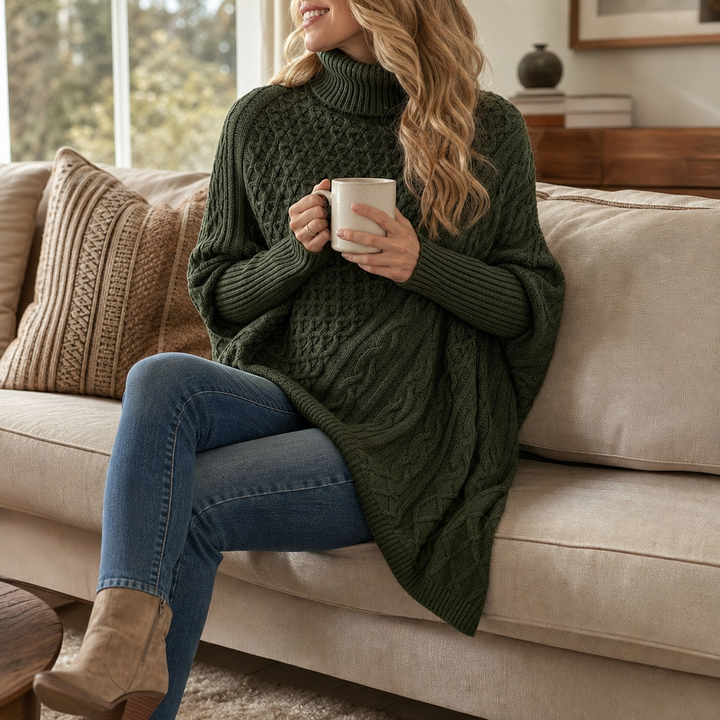 Cable &amp; Cove – Tröja Poncho z Golfem w Warkocze