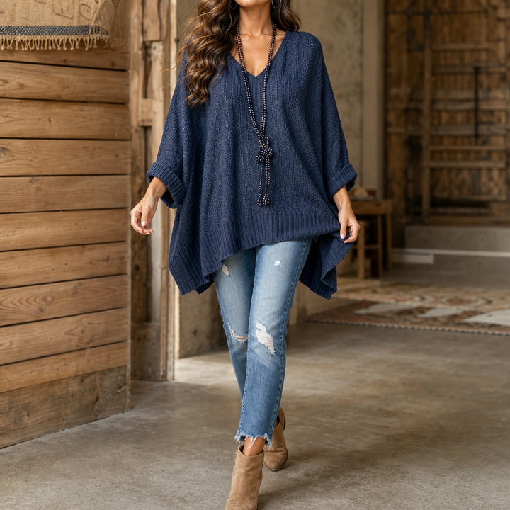 Airloom – Przesadnie Stor Tröja V-Neck z Otwartych Splotów
