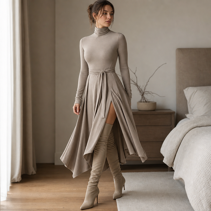 Wearbella – Midi klänning z urringning w v-ringning i rozcięciem