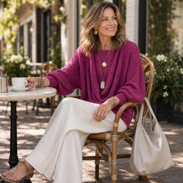 Cowl &amp; Bloom – Dzianinowy top z urringning w v-ringning w diamentowy mönster
