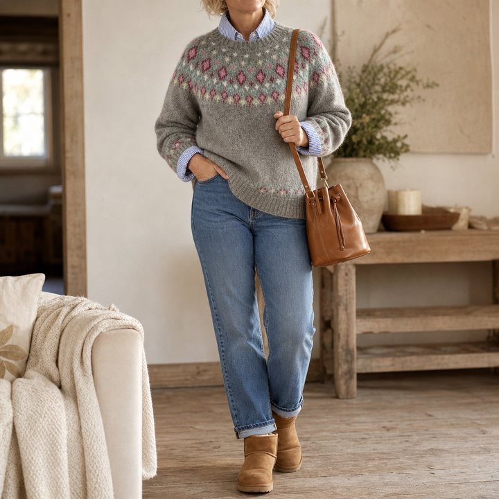 Mayfair Isle – Tröja z okrągłym urringning i wzorem Fair Isle