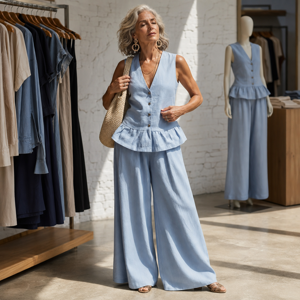 Wearbella – Set Topu Peplum i Byxor Palazzo z Vida ben