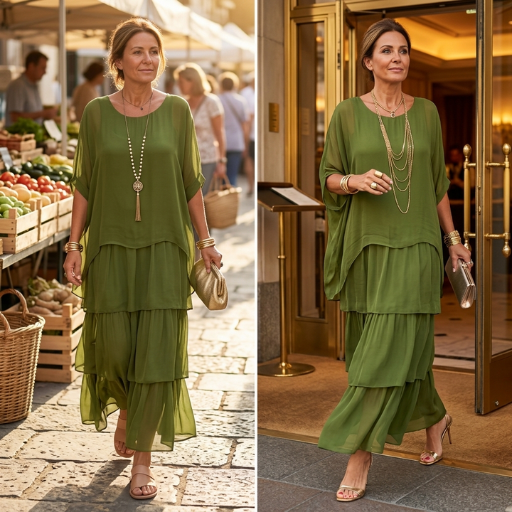 Velara – Dam Maxi Klänning z Warstwowego Chiffonu
