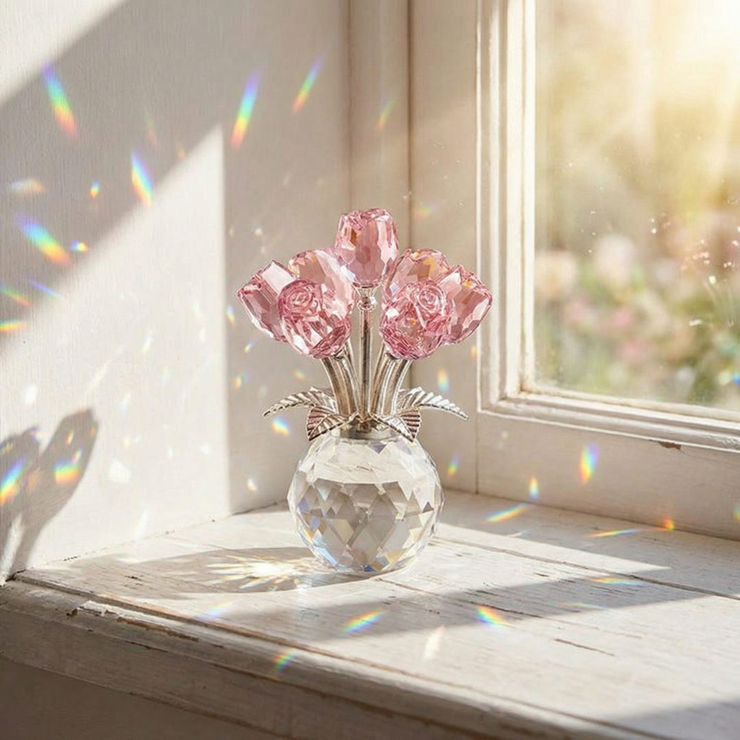 Lumirose – Bukiet Kryształowych Róż z Wazonem