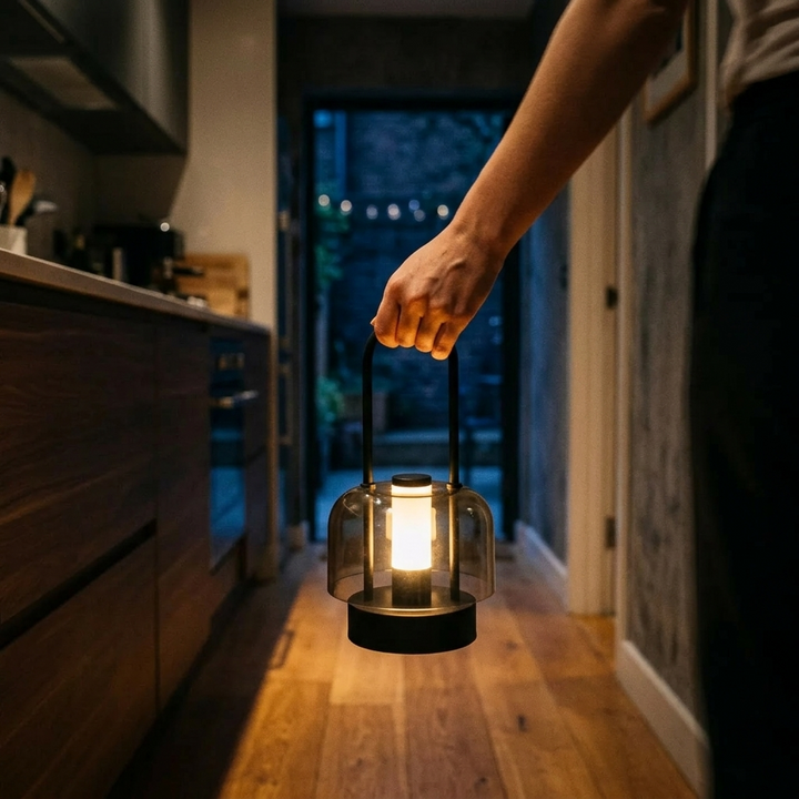 Lumora – Ładowana Lampa LED w Dymnym Kloszu