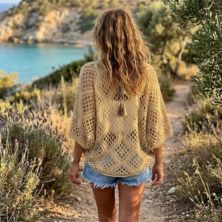 Sunfara – Dam boho blus szydełkowa z urringning i form av litery V