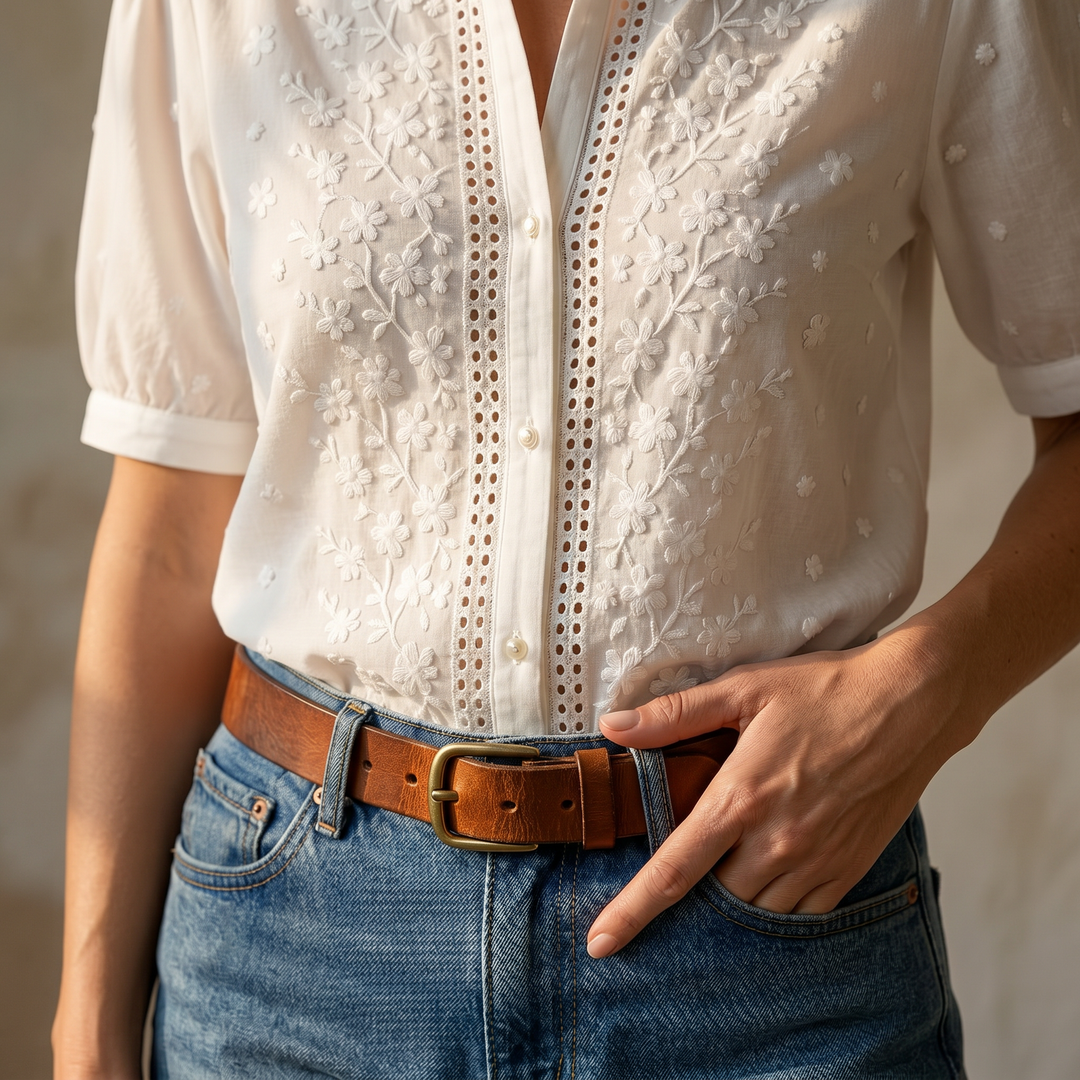 Lunelle – Kobieca Biała Blus z Broderi