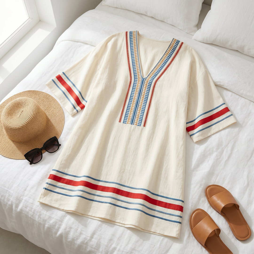 Sienna – Kobieca Mini Klänning Kaftan z Broderi