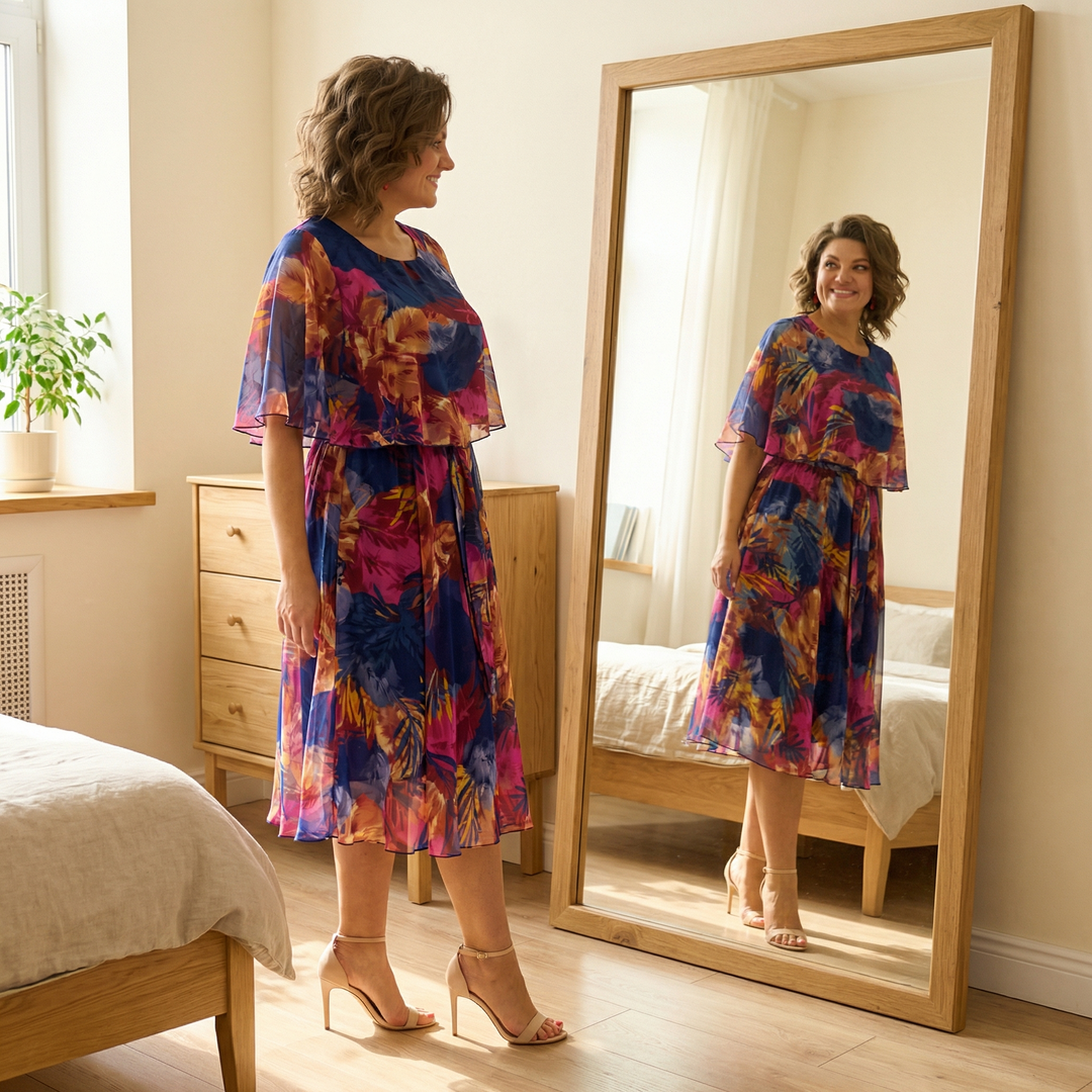 Floressa – Zwiewna Klänning Midi z Podszewką z Chiffonu