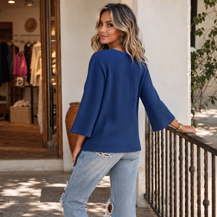 Drapella – Asymetryczny Top z Waffle Knit z Krzyżującym Sig Dołem