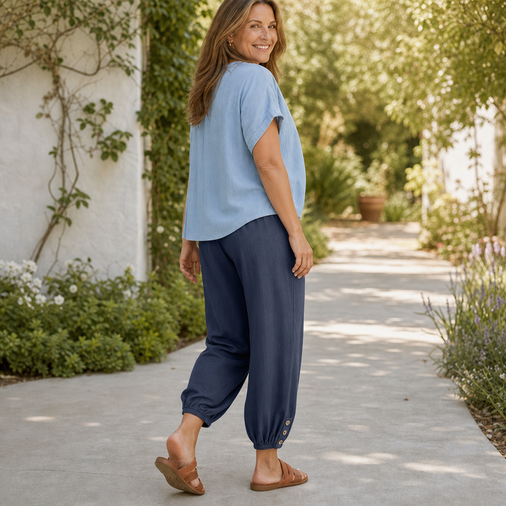 Wearbella – Byxor lniane z vida ben i ściągaczem