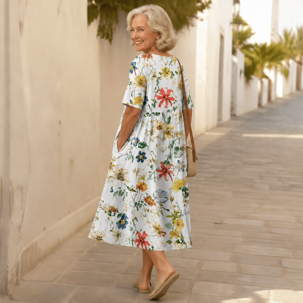 Wearbella – Midi klänning w blommig mönster z okrągłym urringning
