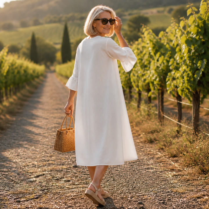 Wearbella – Klänning midi z urringning w v-ringning i falbanami