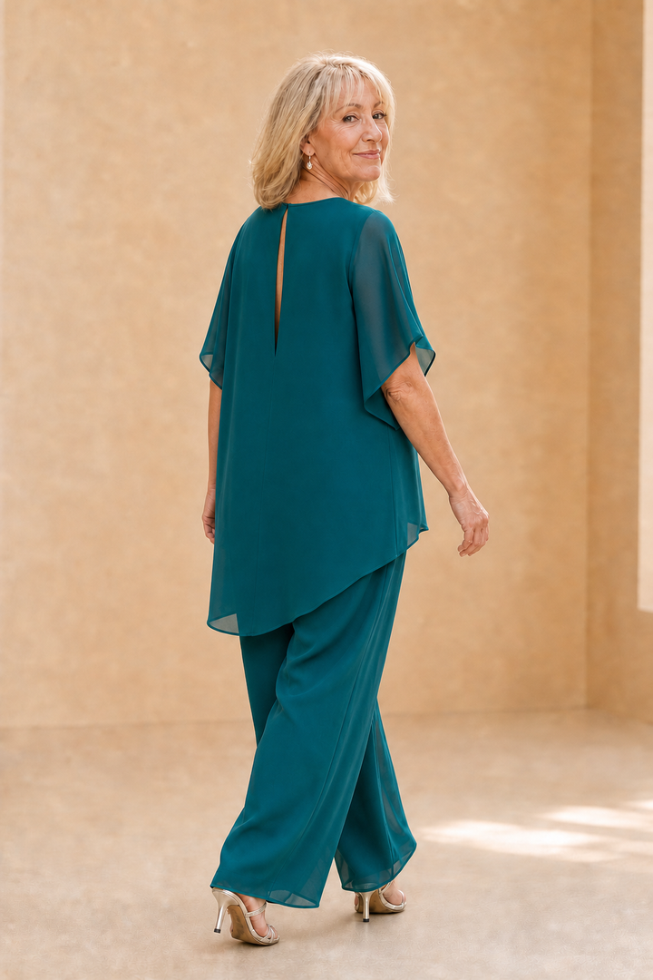 Wearbella – Set drapowanej asymetrycznej bluzki i byxor z vida ben