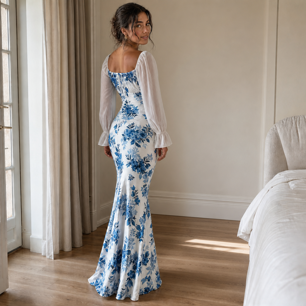 Wearbella – Blommig Klänning Maxi z Wiązaniem på Przodzie