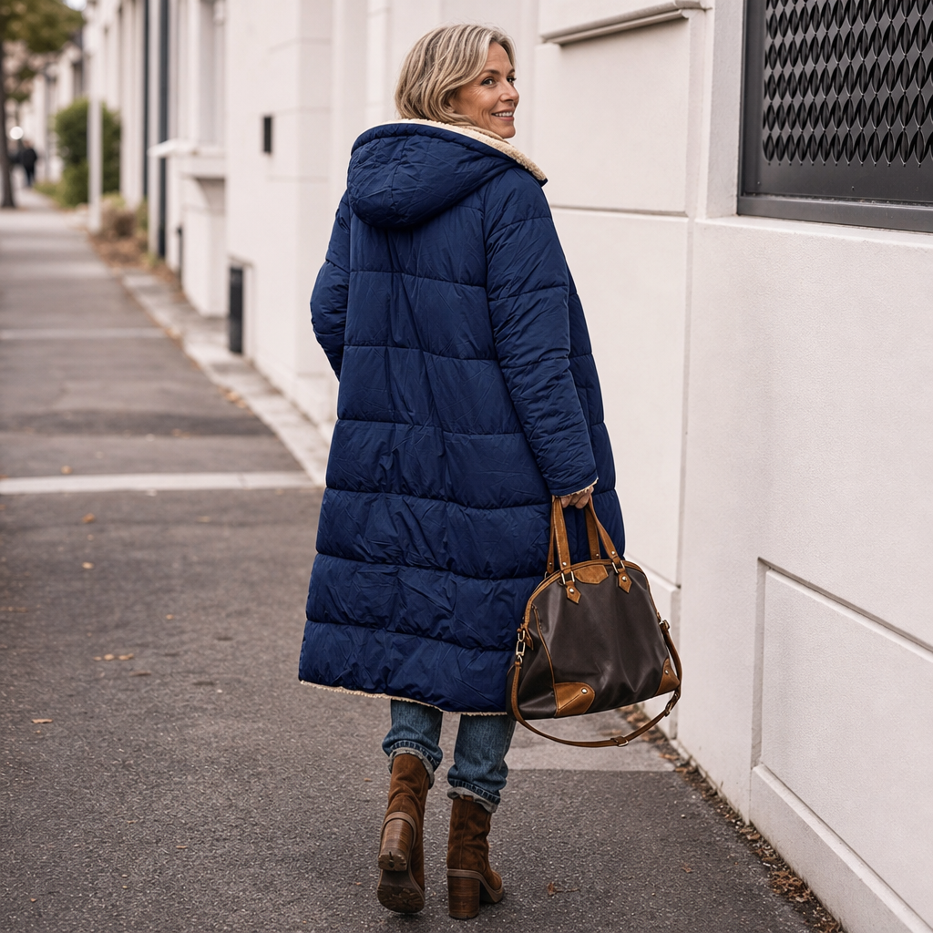 Veluna – Odwratumny, quiltad vinter kappa w stilu sherpa