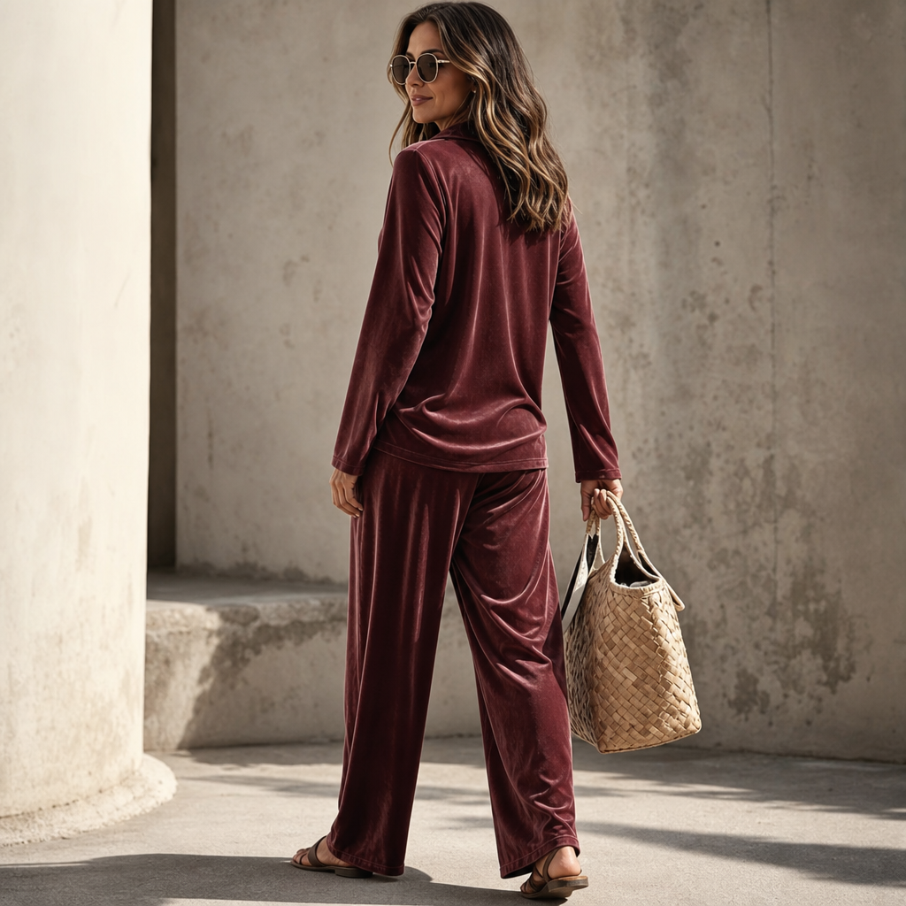 Wearbella – Welurowy Set Lounge w Szerokich Nogawkach