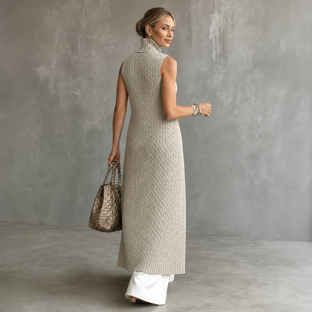 Elara Knit – Lång Kamizelka w Stilu Splotu Kablowego