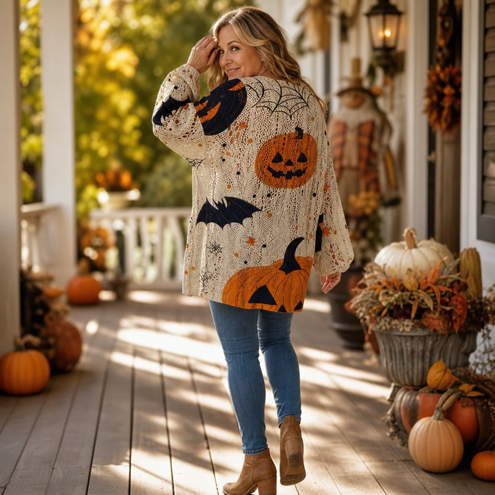 Harvestknit – Tröja z intarsjami w dynie i nietoperze