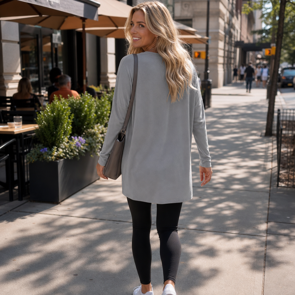Wearbella – Lös Tunika med lång ärm i Okrągłym Urringning
