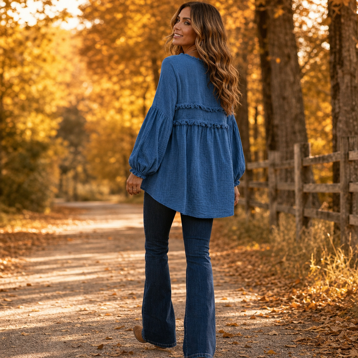 Wovella – Blus Boho z Falbanką i Plisowanymi RęKaffemi