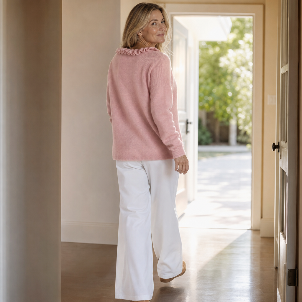 Wearbella – Kofta z falbaniastym kołnierzem z dzianiny