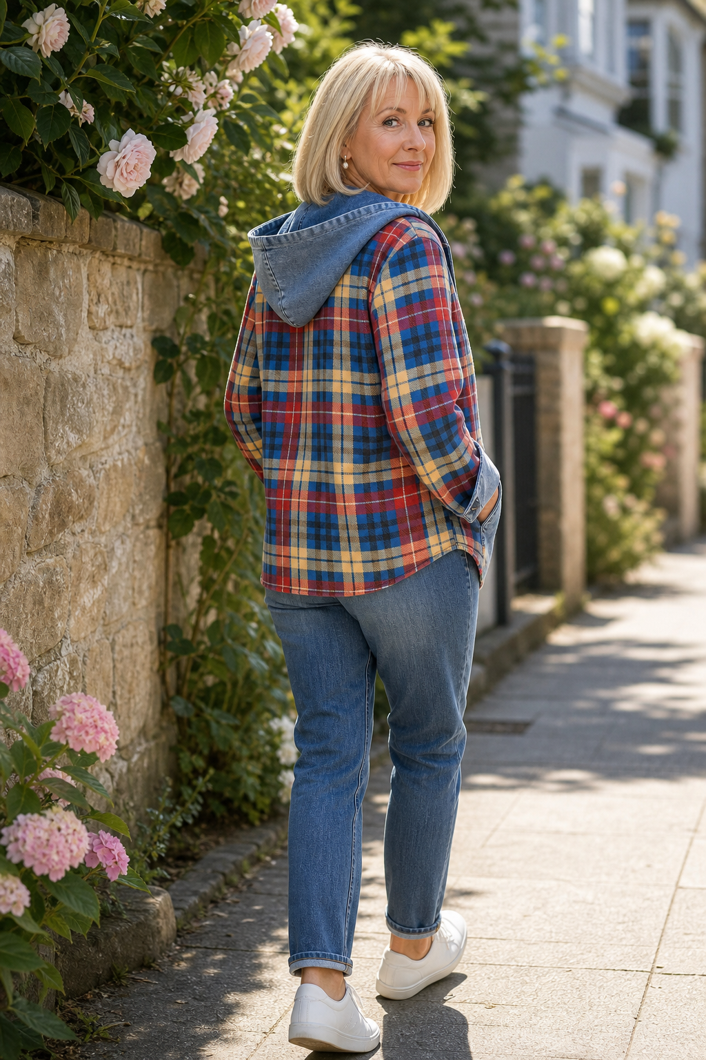 Havelyn – Kofta dzianinowy z kapturem i finish z denimu