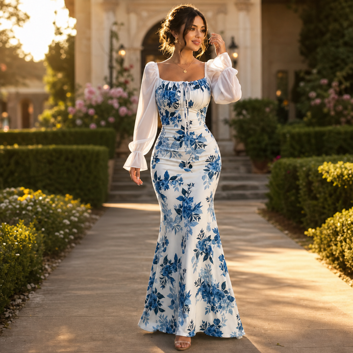 Wearbella – Blommig Klänning Maxi z Wiązaniem på Przodzie