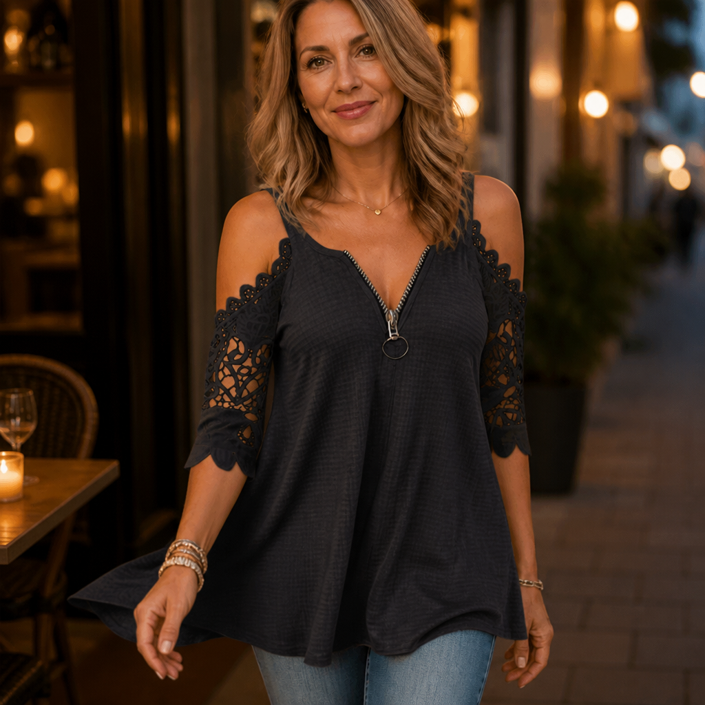 Wearbella – Top z koronkowymi ręKaffemi typu cold-shoulder i dragkedja baktill
