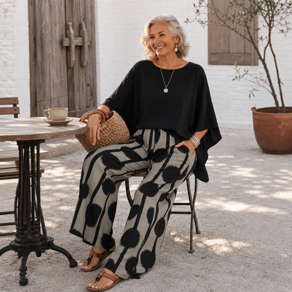 Lunetta – Asymetryczny Poncho Top i Breda Byxor