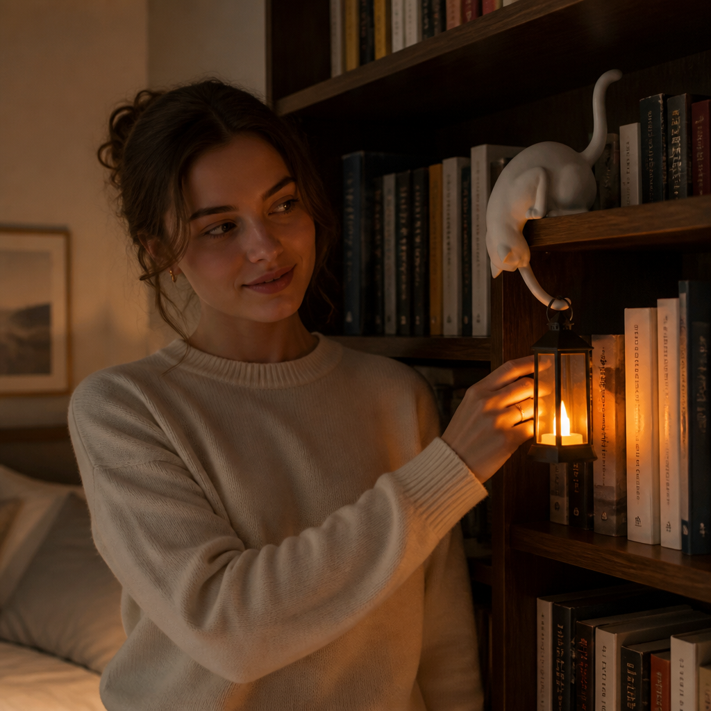 Ledgekit – Figurki katt på kant półki z latarnią LED