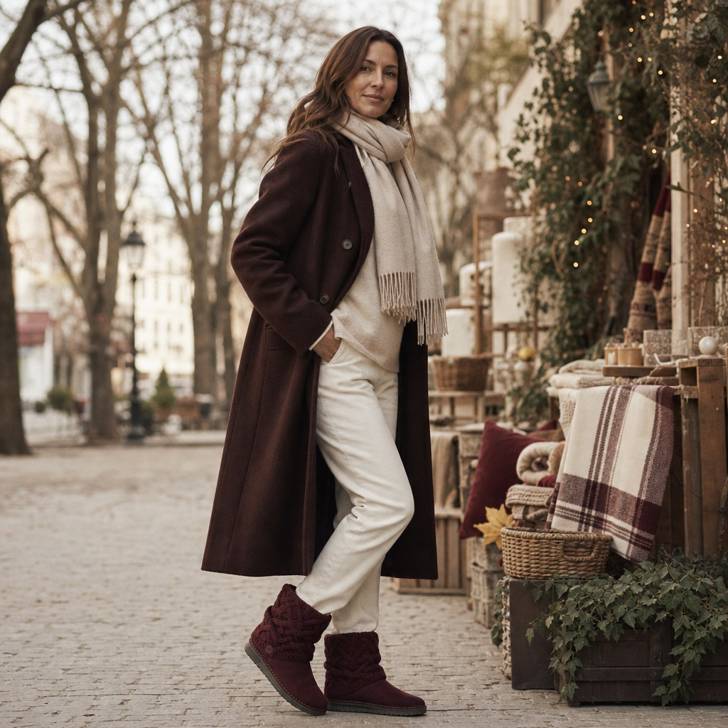 Coziva – Mocka boots z dzianinowym mankietem till mitten av vaden