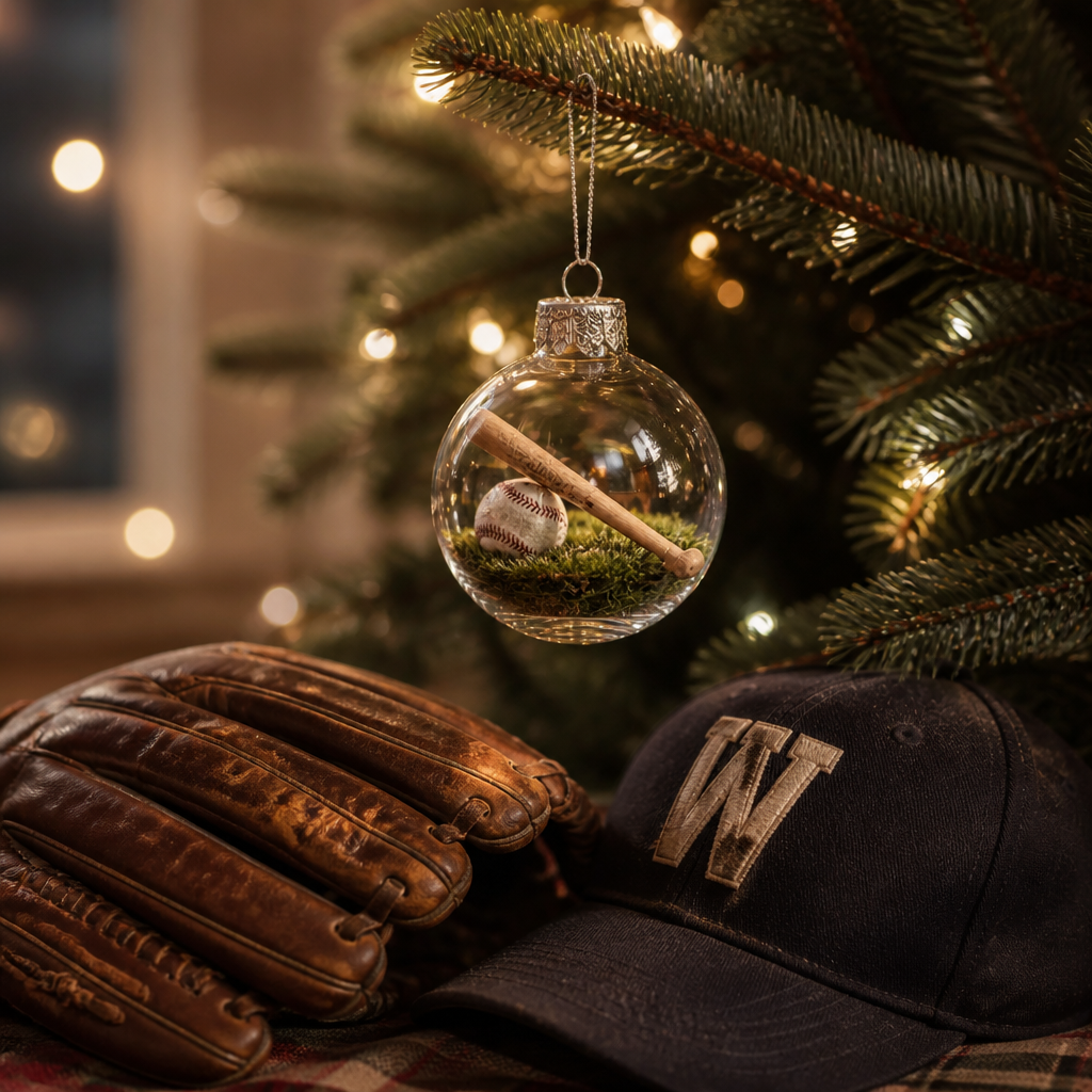 Seasonkeep – Szklana bombka akrylowa på Boże Narodzenie z motywem baseballowym (2 szt.)