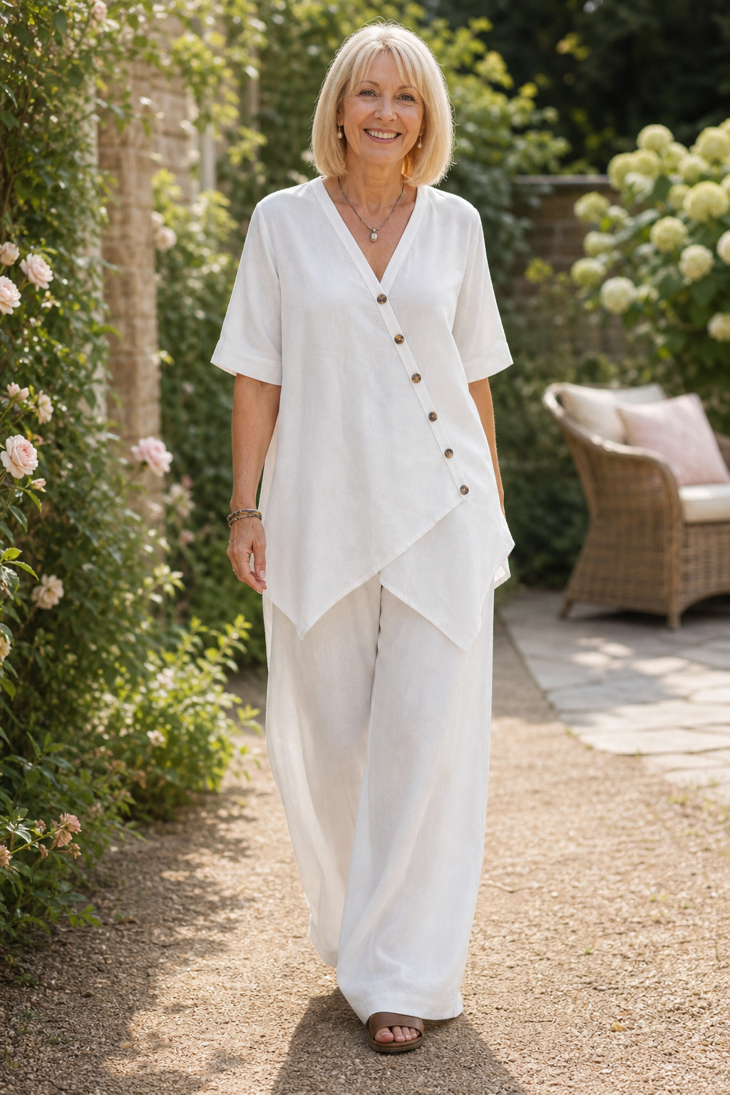 Wearbella – Set z Lnianą Bluzką i Spodniami o Szerokich Nogawkach