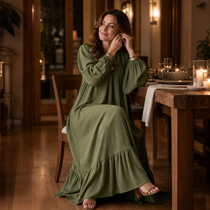 Wearbella – OverStorlekd Biskupa Ärm Boho Maxi Klänning