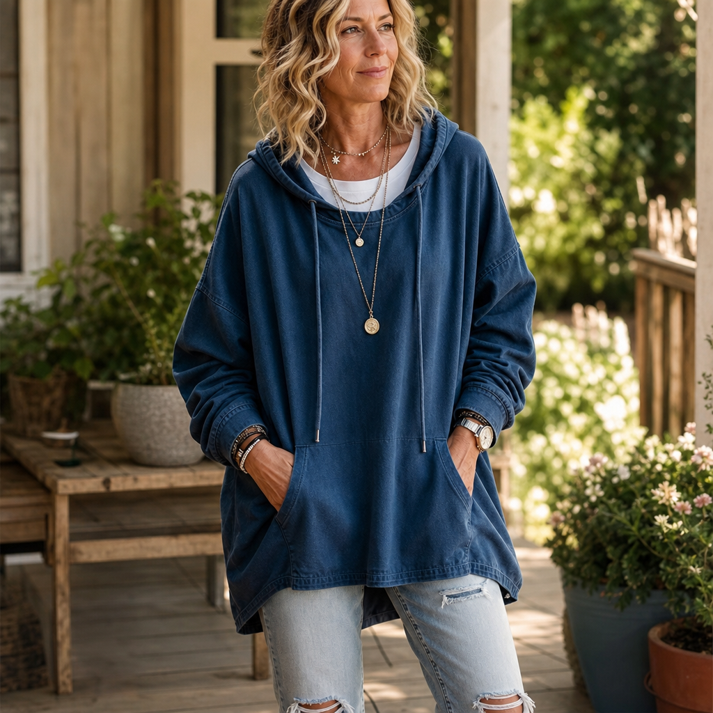 Denim Ease – Przeciętny, Przeciętny Kaptur w Stilu Dżinsowym