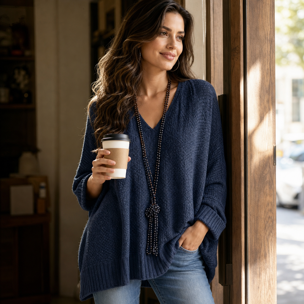 Airloom – Przesadnie Stor Tröja V-Neck z Otwartych Splotów