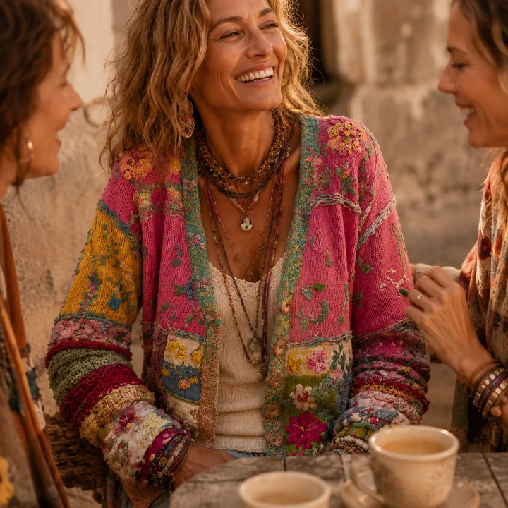 Solenne – Blommig Kofta Boho w Stilu Patchwork
