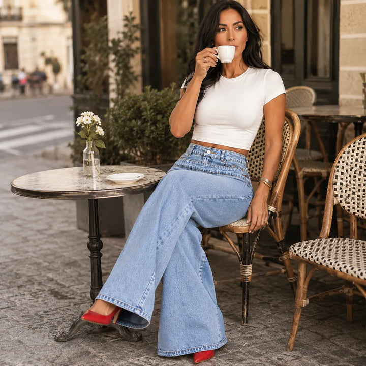 Vellara – Asymetryczne jeans z vida ben i wiązaniem w midja