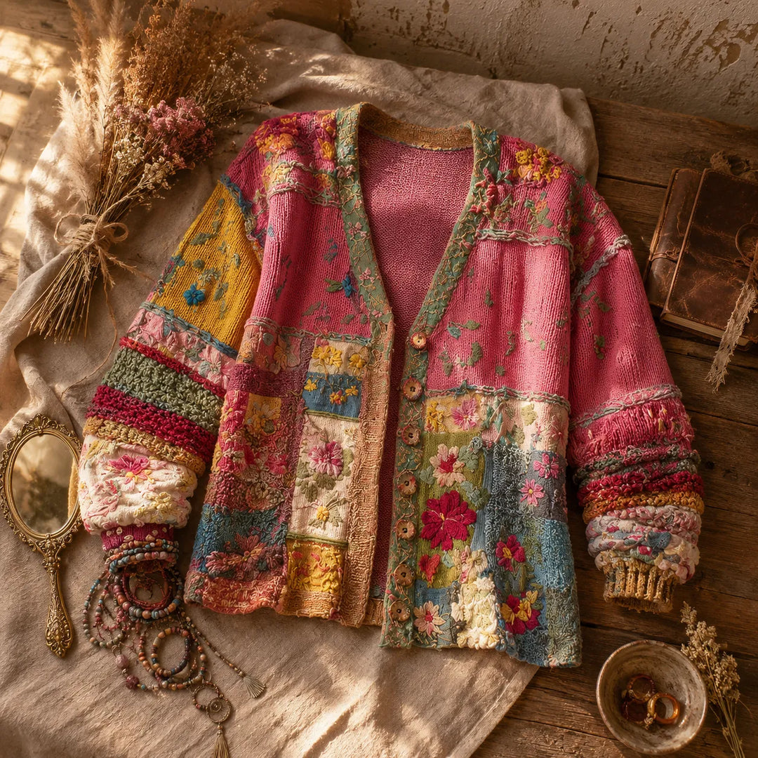 Solenne – Blommig Kofta Boho w Stilu Patchwork