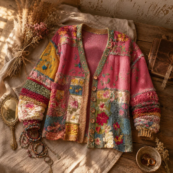 Solenne – Blommig Kofta Boho w Stilu Patchwork