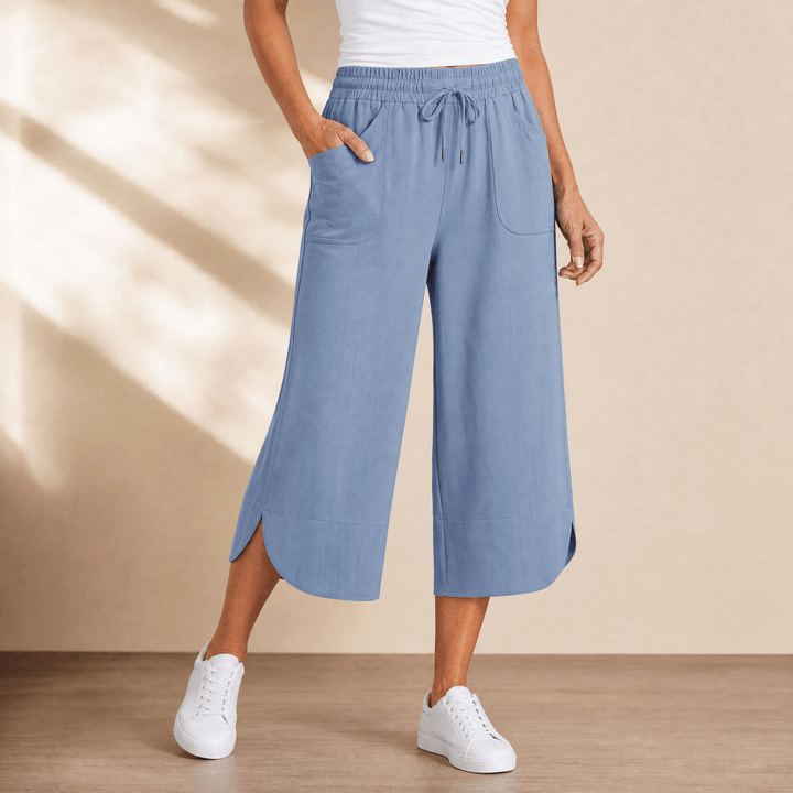 Lounella – Kobiece mjuka byxor z vida ben o kroju cropped