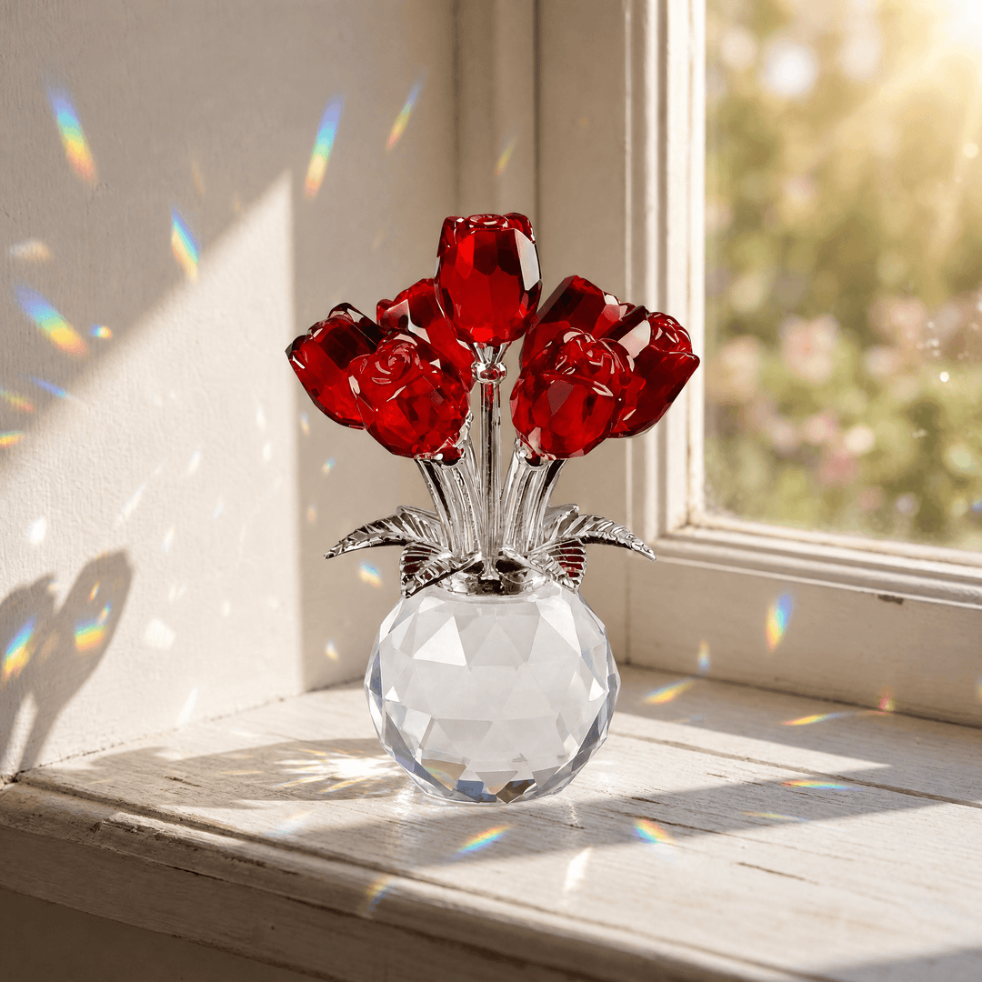 Lumirose – Bukiet Kryształowych Róż z Wazonem