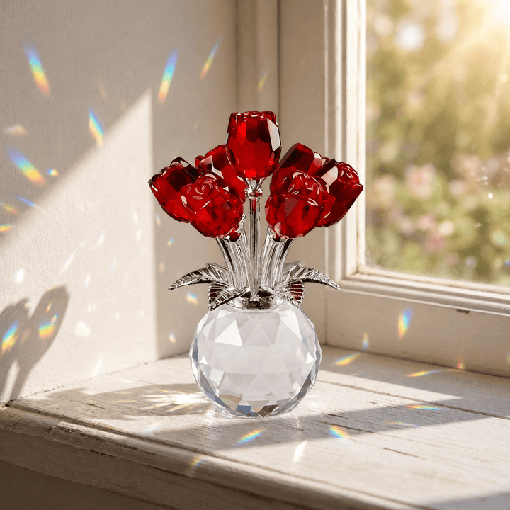 Lumirose – Bukiet Kryształowych Róż z Wazonem
