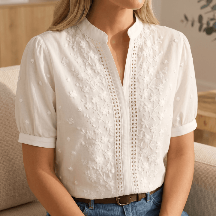 Lunelle – Kobieca Biała Blus z Broderi