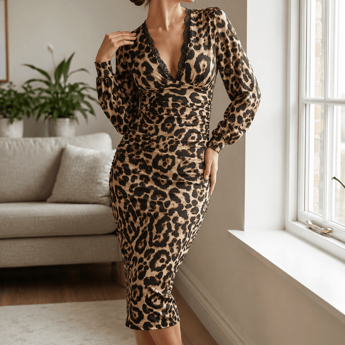 Luxora – Klänning midi w leopardmönster
