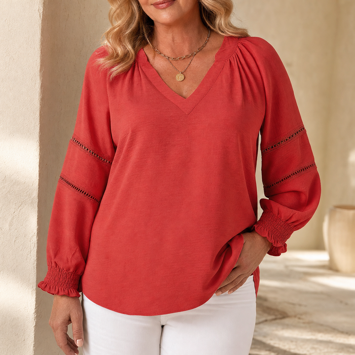 Belvora – Blus z Lantern Sleeve i urringning w v-ringning