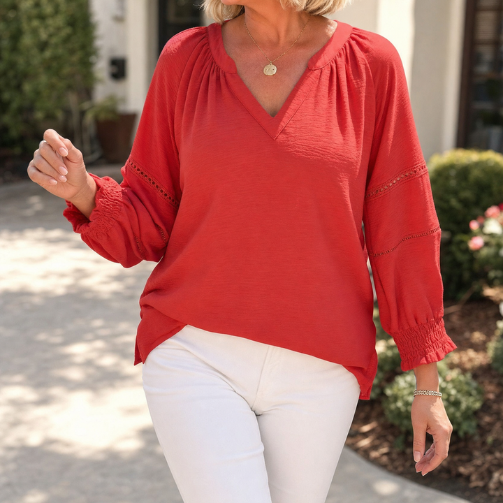 Belvora – Blus z Lantern Sleeve i urringning w v-ringning