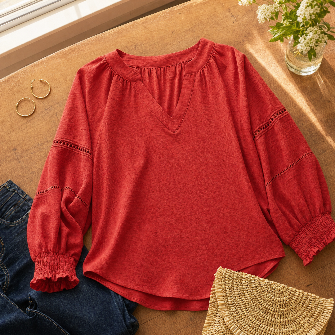 Belvora – Blus z Lantern Sleeve i urringning w v-ringning